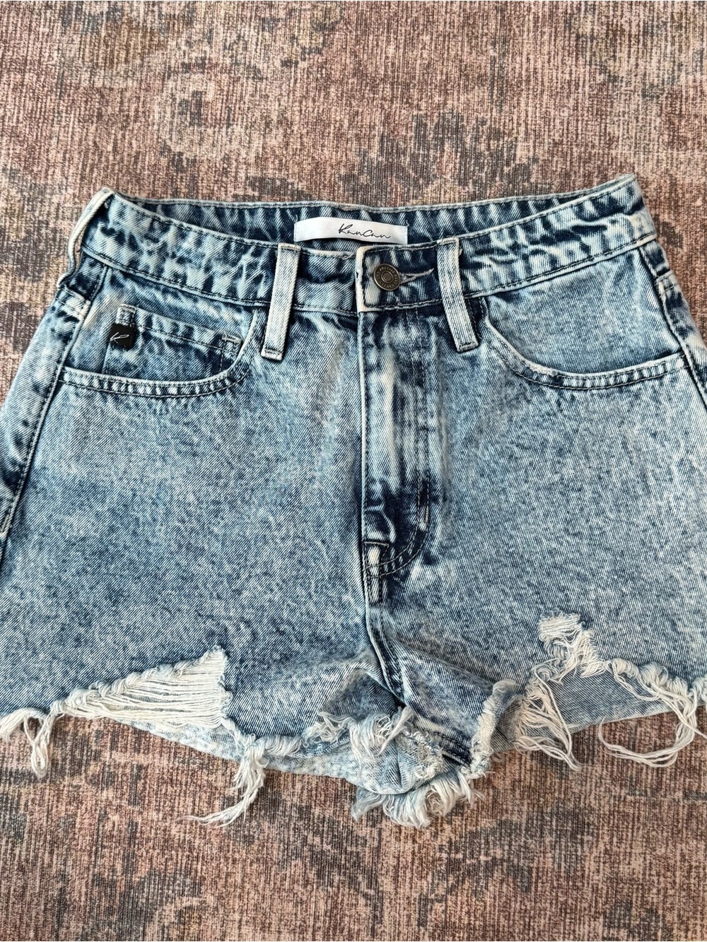 KanCan Acid Wash Light Blue Frayed Denim Shorts